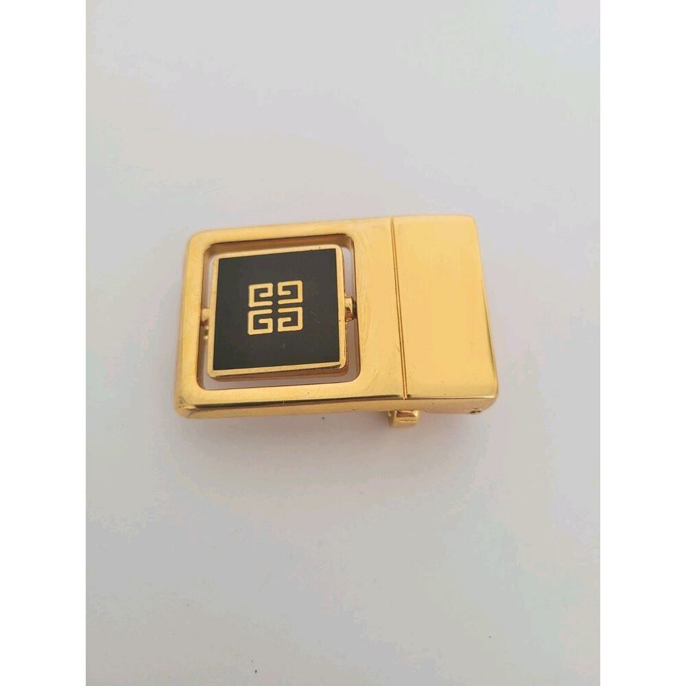 Givenchy Vintage Belt Buckle Gold Black‎ Tone Logo Slim 1" Dress Logo Italian